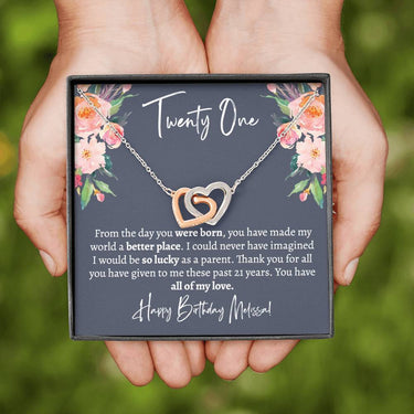 Daughter 21st Birthday Interlocking Hearts Necklace - Love You This Much